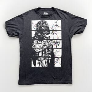 Star Wars Darth Vader Shirt Mens Medium Gray Crew Neck Rainbow Flowers Art Tee